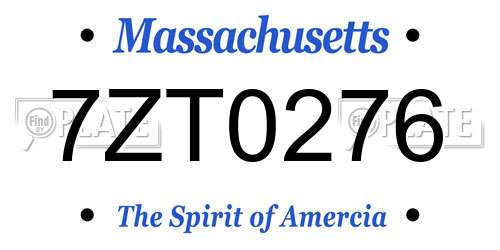7ZT0276 Massachusetts License Plate
