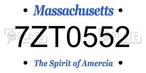 7ZT0552 Massachusetts License Plate