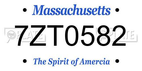 7ZT0582 Massachusetts License Plate
