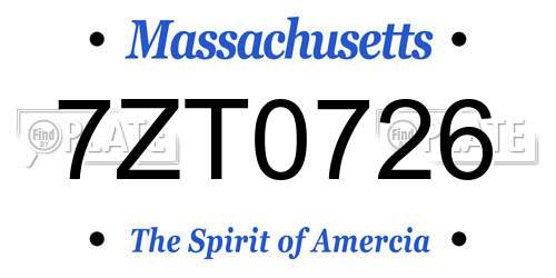 7ZT0726 Massachusetts License Plate