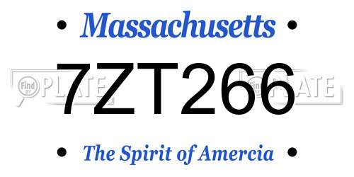 7ZT266 Massachusetts License Plate