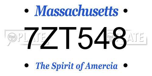 7ZT548 Massachusetts License Plate