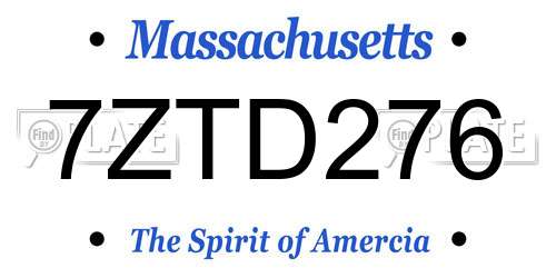 7ZTD276 Massachusetts License Plate