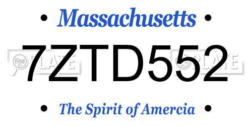 7ZTD552 Massachusetts License Plate