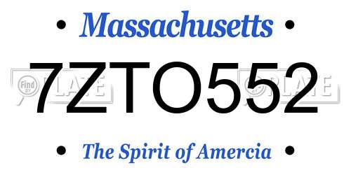 7ZTO552 Massachusetts License Plate