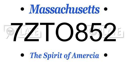 7ZTO852 Massachusetts License Plate