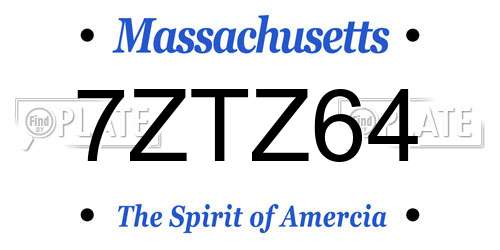 7ZTZ64 Massachusetts License Plate