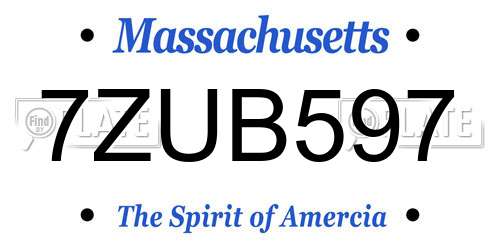 7ZUB597 Massachusetts License Plate