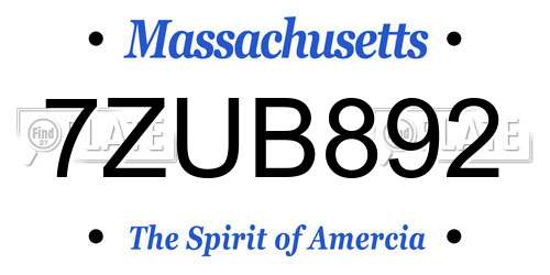 7ZUB892 Massachusetts License Plate