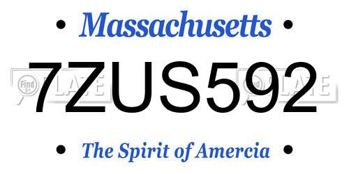 7ZUS592 Massachusetts License Plate