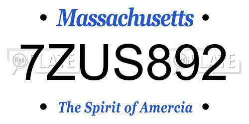 7ZUS892 Massachusetts License Plate