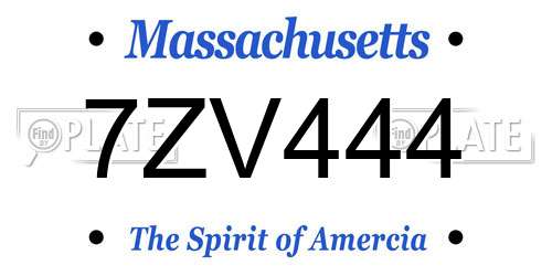 7ZV444 Massachusetts License Plate