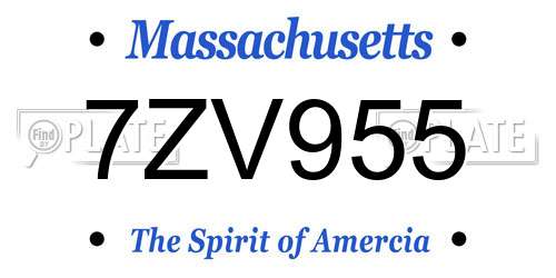 7ZV955 Massachusetts License Plate
