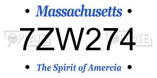 7ZW274 Massachusetts License Plate