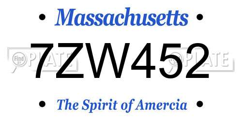 7ZW452 Massachusetts License Plate