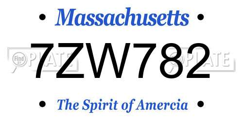 7ZW782 Massachusetts License Plate