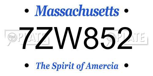 7ZW852 Massachusetts License Plate