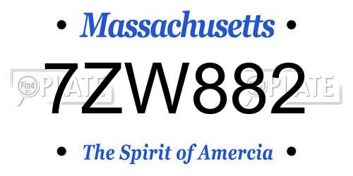 7ZW882 Massachusetts License Plate