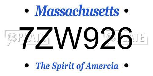 7ZW926 Massachusetts License Plate