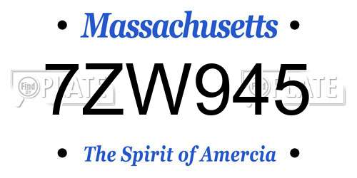7ZW945 Massachusetts License Plate