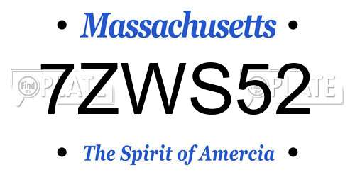 7ZWS52 Massachusetts License Plate