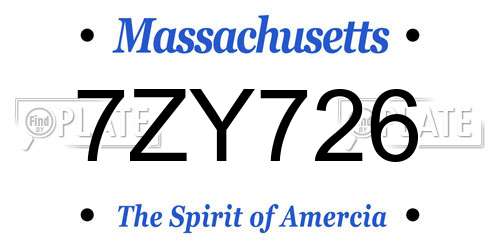 7ZY726 Massachusetts License Plate