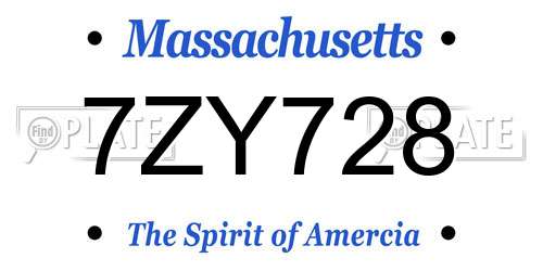 7ZY728 Massachusetts License Plate