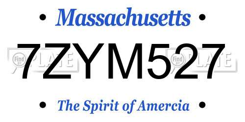 7ZYM527 Massachusetts License Plate