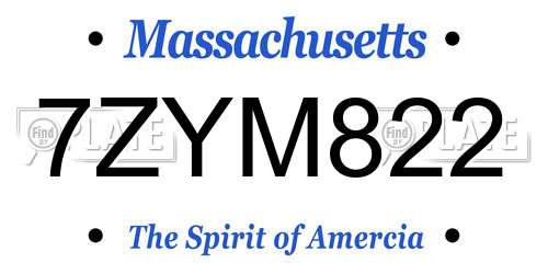 7ZYM822 Massachusetts License Plate