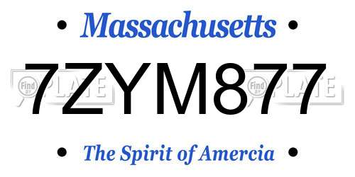 7ZYM877 Massachusetts License Plate
