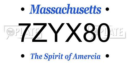 7ZYX80 Massachusetts License Plate