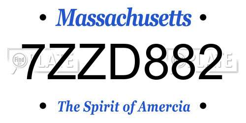 7ZZD882 Massachusetts License Plate