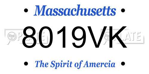 8019VK Massachusetts License Plate