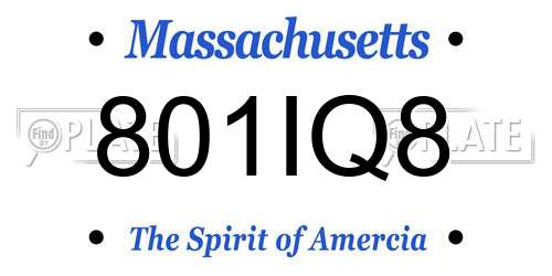 801IQ8 Massachusetts License Plate