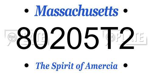 80205T2 Massachusetts License Plate