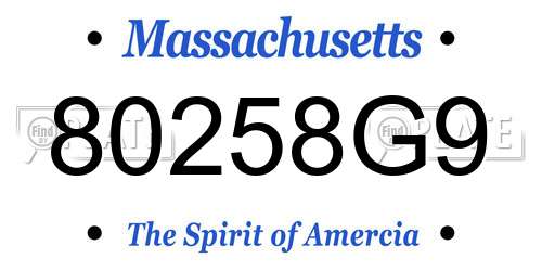 80258G9 Massachusetts License Plate