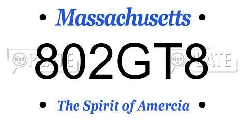 802GT8 Massachusetts License Plate