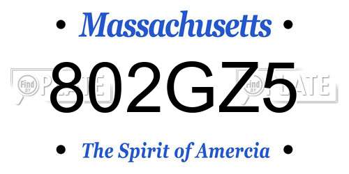 802GZ5 Massachusetts License Plate