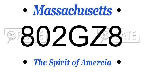 802GZ8 Massachusetts License Plate
