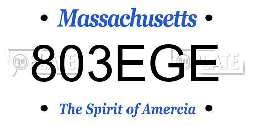 803EGE Massachusetts License Plate