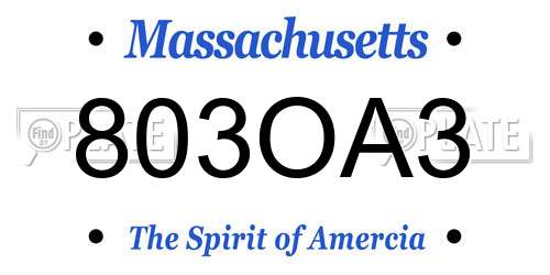 803OA3 Massachusetts License Plate