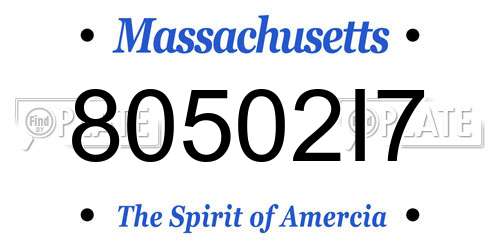 80502I7 Massachusetts License Plate