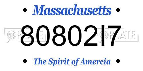 80802I7 Massachusetts License Plate