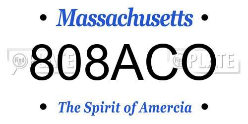 808ACO Massachusetts License Plate