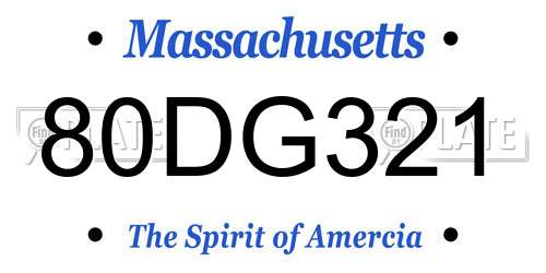 80DG321 Massachusetts License Plate