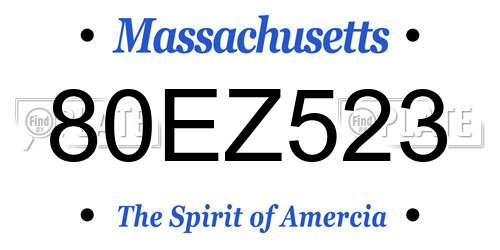 80EZ523 Massachusetts License Plate