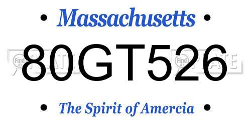 80GT526 Massachusetts License Plate