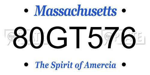 80GT576 Massachusetts License Plate