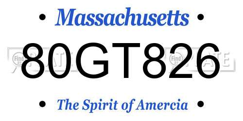 80GT826 Massachusetts License Plate