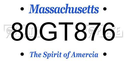 80GT876 Massachusetts License Plate